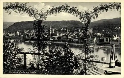 Ak Boppard am Rhein, Teilansicht, Weinflasche, Kirche