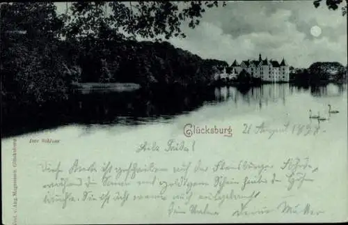 Mondschein Ak Glücksburg an der Ostsee, Schloss