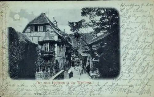 Mondschein Ak Lutherstadt Eisenach in Thüringen, erster Hofraum in der Wartburg