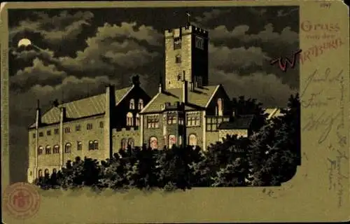 Mondschein Litho Lutherstadt Eisenach in Thüringen, Wartburg