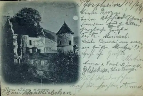 Mondschein Ak Hirsau Calw, Schlossruine, Steinturm