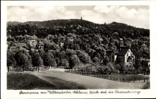 Ak Woltersdorf bei Berlin, Woltersdorfer Schleuse, Panorama, Kranichsberge