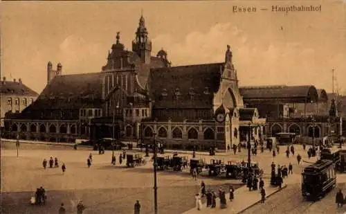 Ak Essen im Ruhrgebiet, Hauptbahnhof, Straßenbahn