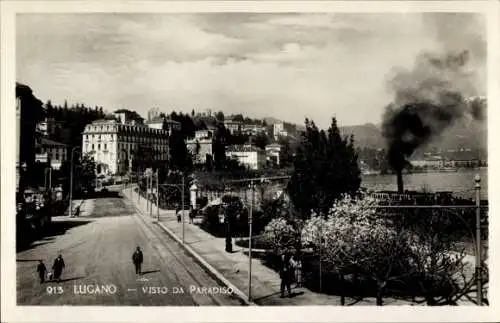 Ak Paradiso Lugano Kanton Tessin, Straßenpartie, Dampfer