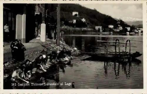 Ak Lugano Kanton Tessin, Costume Ticinese Lavandaie al Lago