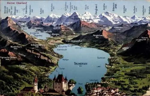 Landkarten Ak Thunersee Kanton Bern, Berner Oberland, Gesamtansicht