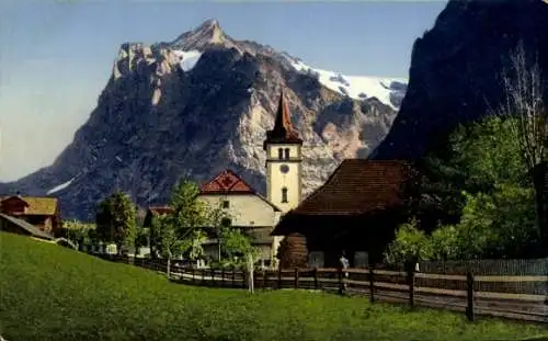 Ak Grindelwald Kanton Bern, Kirche, Wetterhorn