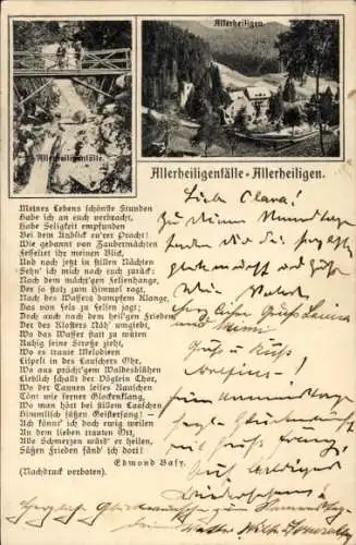 Ak Allerheiligen Oppenau im Schwarzwald, Allerheiligenfälle, Gedicht