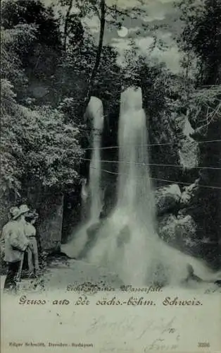 Mondschein Ak Lichtenhain Sebnitz Sächsische Schweiz, Lichtenhainer Wasserfall