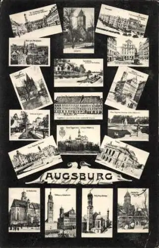 Ak Augsburg in Schwaben, Teilansichten, Rathaus, Kirchen, Schloss