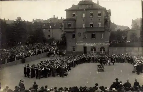 Foto Ak Planitz Zwickau, Posaunenfest, Orchester auf dem Platz, Allg. Deutsche Credit-Anstalt