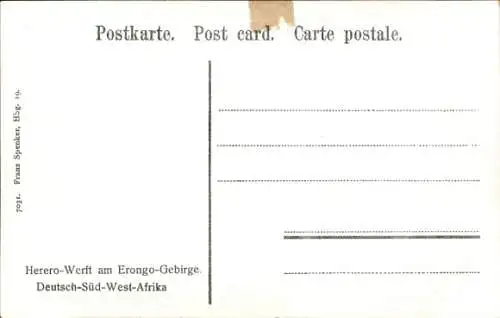 Ak Namibia Deutsch Südwestafrika, Herero-Werft am Erongo-Gebirge