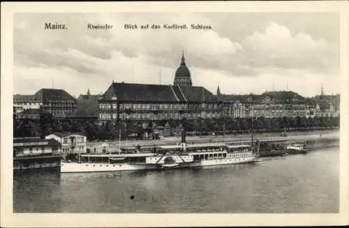 Ak Mainz Rheinland Pfalz, Rheindampfer Wilhelm II, Kurfürstliches Schloss