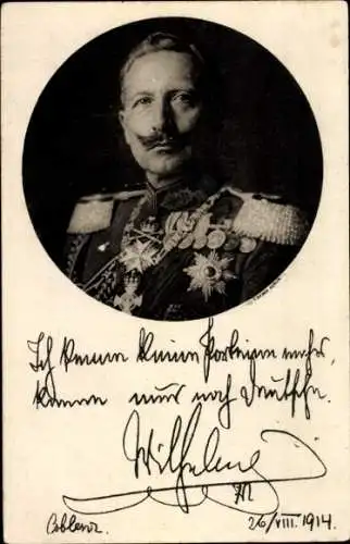 Ak Kaiser Wilhelm II., Portrait, Ich kenne keine Parteien mehr, Zitat 1914