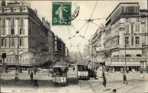 Ak Marseille Bouches du Rhône, La Cannebiere, Straßenbahn