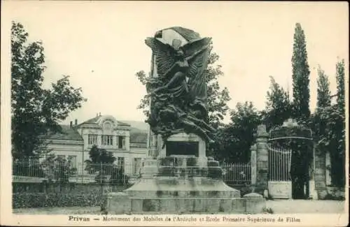 Ak Privas Ardèche, Monument des Mobiles de l’Ardeche, Obere Grundschule für Mädchen