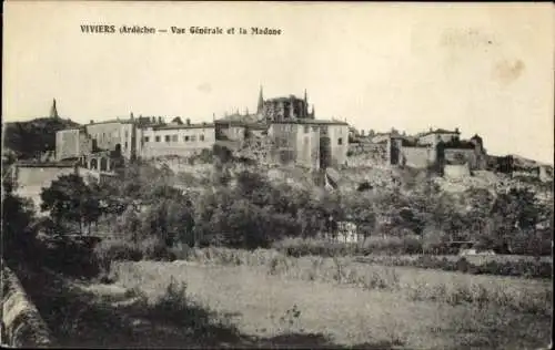 Ak Viviers sur Rhone Ardèche, Gesamtansicht, Madonna