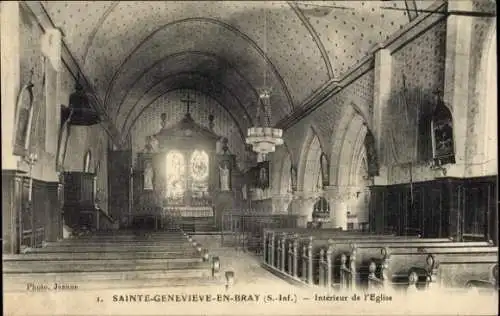 Ak Sainte Genevieve in Bray Seine-Maritime, Innenraum der Kirche