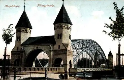 Ak Magdeburg, Bahnhof, Breiteweg, Stadttheater, Hafen, Königsbrücke