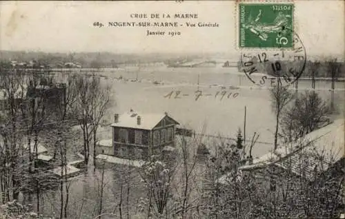 Ak Nogent sur Marne Val de Marne, Hochwasser Januar 1910