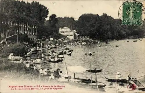 Ak Nogent sur Marne Val de Marne, Bords de la Marne, Un jour de Regates