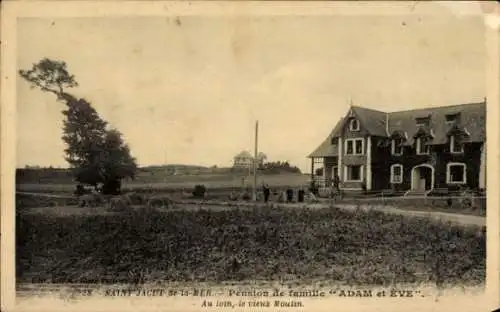 Ak Saint Jacut de la Mer Cotes d'Armor, Pension de Famille Adam et Eve, Au loin, le vieux Moulin