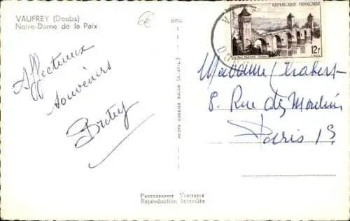 Ak Vaufrey Doubs, Notre Dame de la Paix