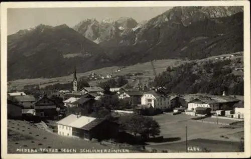 Ak Mieders Telfes im Stubai in Tirol, Ortschaft mit Landschaftsblick, Schlicker Zinnen