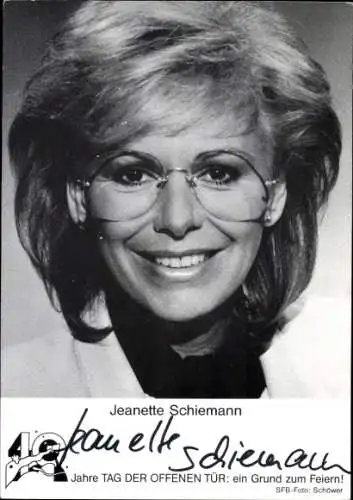 Ak Schauspielerin Jeanette Schiemann, Portrait, Autogramm, 40 Jahre Tag der offenen Tür
