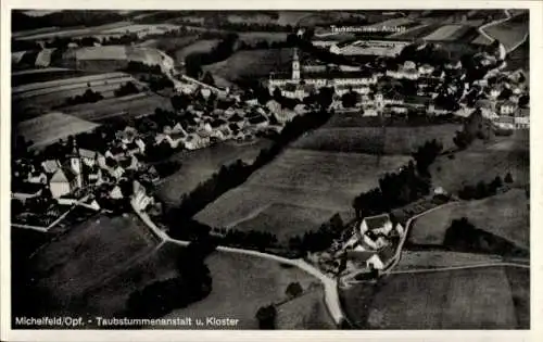 Ak Michelfeld Auerbach in der Oberpfalz Bayern, Fliegeraufnahme, Taubstummenanstalt, Kloster