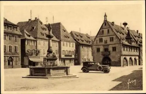 Ak Obernai Oberehnheim Elsass Bas Rhin, Place du Marche, Fontaine Ste-Odile