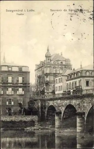 Ak Sarreguemines Saargemünd Lothringen Moselle, Theater, Brücke