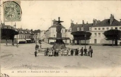 Ak Melun Seine et Marne, Fontaine de la Place Saint-Jean