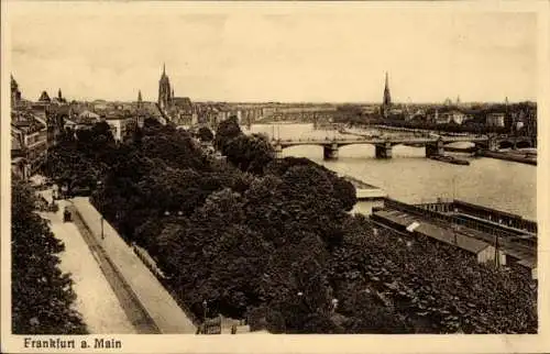 Ak Frankfurt am Main, Teilansicht, Brücke, Kirchtürme