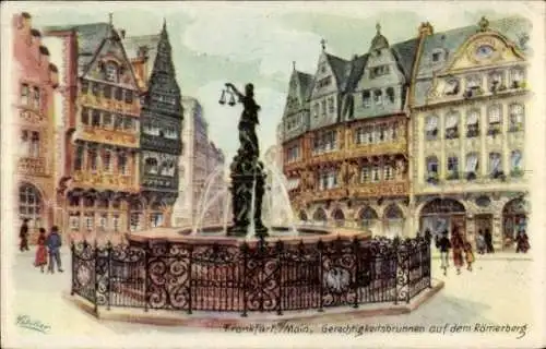 Künstler Litho Fischer, Frankfurt am Main, Gerechtigkeitsbrunnen auf dem Römerberg