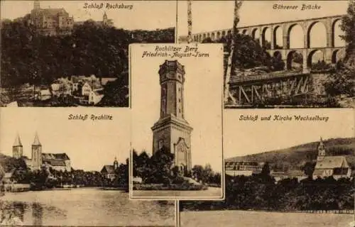 Ak Rochlitz, Rochsburg, Wechselburg, Göhrener Brücke, Friedrich August Turm, Rochlitzer Berg