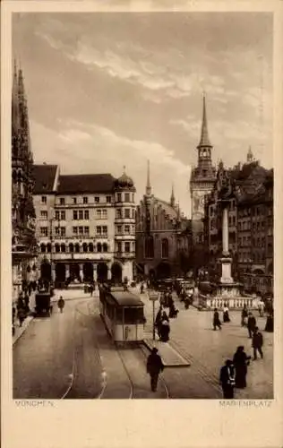 Ak München, Marienplatz, Mariensäule, Altes Rathaus, Straßenbahn