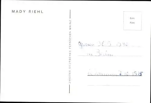 Ak Schauspielerin Mady Riehl, Portrait, Autogramm