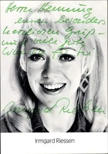 Ak Schauspielerin Irmgard Rießen, Portrait, Autogramm