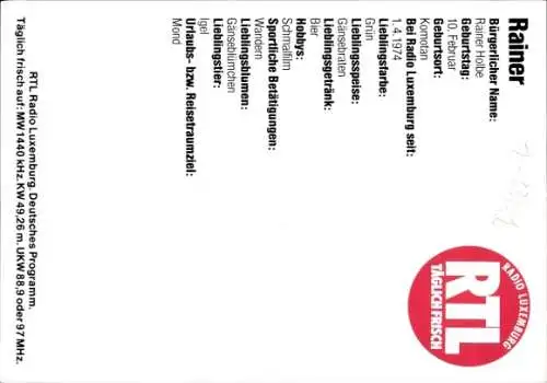 Ak Radiomoderator Rainer Holbe, Portrait, Autogramm, Radio Luxemburg