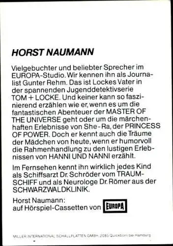 Ak Schauspieler und Sprecher Horst Naumann, Portrait, Autogramm