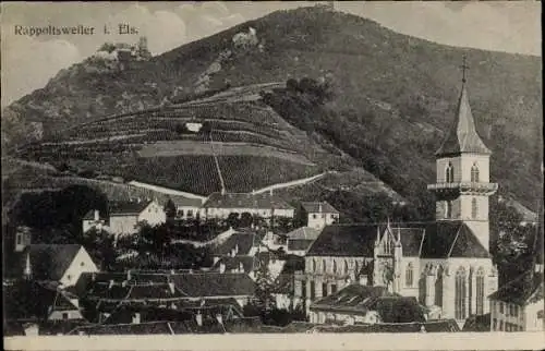 Ak Ribeauvillé Rappoltsweiler Elsass Haut Rhin, Panorama, Kirche