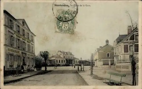 Ak Montereau Seine et Marne, Place de la Gare