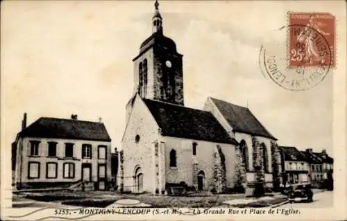 Ak Montigny Lencoup Seine et Marne, La Grande Rue, Place de l'Eglise