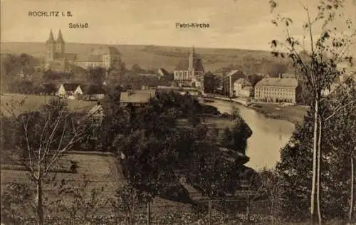 Ak Rochlitz an der Mulde Sachsen, Teilansicht, Schloss, Petri-Kirche