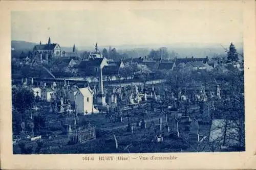 Ak Bury Oise, Gesamtansicht, Friedhof