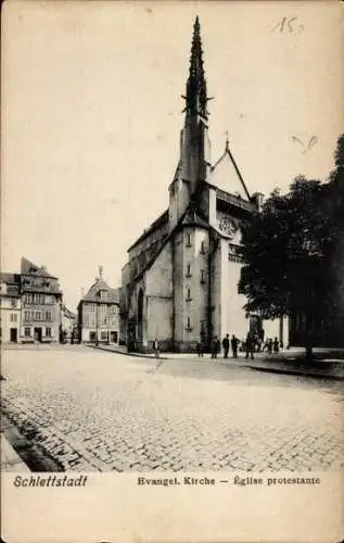 Ak Sélestat Schlettstadt Elsass Bas Rhin, Evangel. Kirche