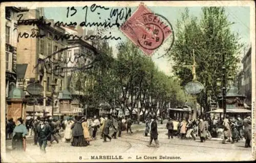 Ak Marseille Bouches du Rhône, Le Cours Belzunce, Straßenbahn