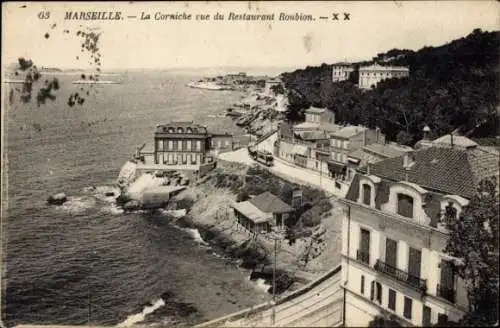 Ak Marseille Bouches du Rhône, La Corniche vue du restaurant Roubion