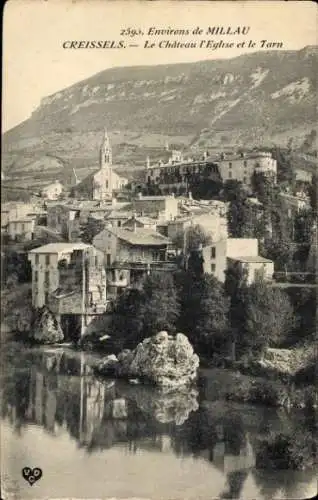 Ak Creissels Aveyron, Environs de Millau, Schloss, Kirche, Tarn